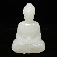 Natural White Jade Carved Mahavairocana Buddha Statue Home Decoration, Feng Shui Figurines, 62x42x16mm(G-PW0007-049)