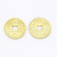 Feng Shui Chinoiserie Jewelry Findings Alloy Copper Cash Beads, Flat Round Chinese Ancient Coins with Character KangXi, Golden, 10x1mm, Hole: 2x2mm(PALLOY-M018-01G)