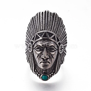 Retro 304 Stainless Steel Finger Rings, with Resin, Indians, Antique Silver, Size 7~Size 13, 17~23mm(RJEW-L087-02AS)