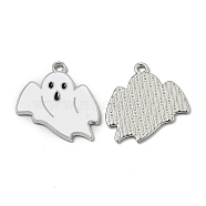 Alloy Enamel Pendants, for Halloween, Ghost, Platinum, White, 26.5x23x1.2mm, Hole: 1.8mm(ENAM-Z001-06P-01)