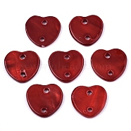 Spray Paint Freshwater Shell Buttons, 2-Hole, Heart, Red, 12x13x2mm, Hole: 1.5mm(X-SHEL-N026-122)