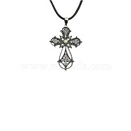 Cross Zinc Alloy Pendant Necklace, with Rhinestone, Rosaline, 19.69 inch(50cm)(VJ0126-02)
