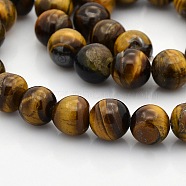 Natural Tiger Eye Round Beads Strands, Tiger Eye, 10mm, Hole: 1mm, about 40pcs/strand, 15.7 inch(G-N0120-14-10mm)