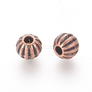 Tibetan Style Beads, Lead Free & Nickel Free & Cadmium Free, Round, Red Copper Color, Size: about 6mm in diameter, hole: 1mm(RLF10326Y-NF)