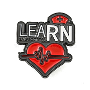 Learn Heart Alloy Badges, Word Enamel Pins for Suit Shirt Collar, Black, Red, 30x26.5x1.5mm(JEWB-M041-02T)