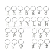 26Pcs 201 Stainless Steel Braiding Hair Pendants Decoration Clips, for Hair Styling, with Iron Jump Rings, Letter A~Z, 30~32mm(PALLOY-JF02395)