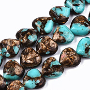 Assembled Natural Bronzite and Synthetic Turquoise Beads Strands, Heart, 9~10x10x5mm, Hole: 1.2mm, about 44~45pcs/strand, 15.55~15.94 inch(39.5~40.5cm)(G-S366-064)