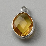 Faceted Glass Pendants, November Birthstone Charms, with Brass Cabochon Settings, Oval, Platinum, Gold, 13x8x4mm, Hole: 1.6mm(KK-WH0046-59P-11)