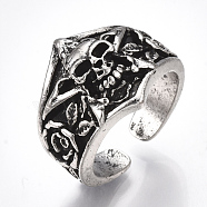 Alloy Cuff Finger Rings, Wide Band Rings, Skull, Antique Silver, US Size 9 3/4(19.5mm)(RJEW-T006-49)