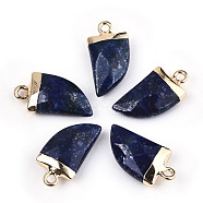 Natural Lapis Lazuli Pendants, Top Light Gold Plated, with Iron Loop, Scabbard, Faceted, 20x10.5x5mm, Hole: 1.8mm(G-N326-57B)