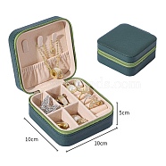Square PU Leather Jewelry Organizer Zipper Boxes, Portable Travel Jewelry Case with Velvet Inside, for Earrings, Necklaces, Rings, Dark Green, 10x10x5cm(PW-WG92942-06)