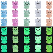 30Pcs 5 Colors Luminous Transparent Resin Pendants, Glow in the Dark 3D Cat Charms, with 304 Stainless Steel Loops, Mixed Color, 27.5x22x19.5mm, Hole: 2mm, 6pcs/color(RESI-SZ0003-41)