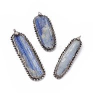 Natural Kyanite/Cyanite/Disthene Quartz Pendants, Oval Charms, with Antique Silver Tone Brass and Tin Findings, 48.5~64.5x15.5~20x3~10mm, Hole: 4mm(G-C002-04)
