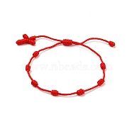 Adjustable Nylon Thread Braided Anklets, Cross, Red, Inner Diameter: 1-7/8~3-7/8 inch(4.8~10cm)(AJEW-AN00313)