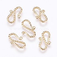 Brass S-Hook Clasps, Nickel Free, Real 18K Gold Plated, 19x11.5x2mm(X-KK-R058-130G)