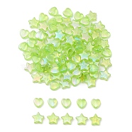 100Pcs 2 Style Eco-Friendly Transparent Acrylic Beads, Heart/Star, Dyed, AB Color, Lawn Green, 8~10x8~10x3~4mm, Hole: 1.5mm, 50pcs/style(TACR-YW0001-86E)