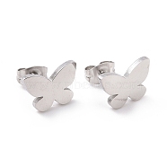 304 Stainless Steel Butterfly Stud Earrings for Women, Stainless Steel Color, 8x11.5x1.5mm, Pin: 0.8mm(EJEW-G328-01P)