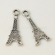 Tibetan Style Alloy Pendant, Lead Free and Cadmium Free, Antique Silver, Eiffel Tower, 30x12mm, Hole: 4mm(LF1181Y)