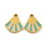 316 Surgical Stainless Steel Enamel Charms, Fan Charm, Golden, Dark Turquoise, 11x10x1.5mm, Hole: 1.2mm(STAS-M073-21A-01G)