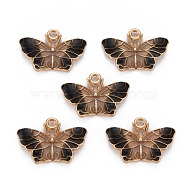 Alloy Enamel Pendants, Light Gold, Cadmium Free & Nickel Free & Lead Free, Butterfly, Black, 15x22x3mm, Hole: 1.6mm(ENAM-N055-014B-NR)