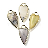 Natural Grey Opal Pendants, Rack Plating Brass Heart Charms, Golden, 38x19x7.3~7.8mm, Hole: 4.7x6.5mm(G-K347-01G-09)