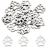 304 Stainless Steel Charms, Dog Paw Prints, Stainless Steel Color, 12.9x11.8x1mm, Hole: 1.5mm, 20pcs/box(STAS-UN0001-15P)