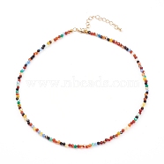 Faceted Natural Agate Beaded Necklaces, with Brass Lobster Claw Clasps, Round, Golden, Colorful, 15.55 inch(39.5cm)(NJEW-JN03308)