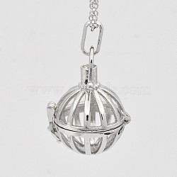 Hollow Brass Cage Pendants, For Chime Ball Pendant Necklaces Making, Round, Cadmium Free & Nickel Free & Lead Free, Platinum, 26x21x24mm, Hole: 4x9mm, inner diameter: 17mm(KK-D414-06-NR)