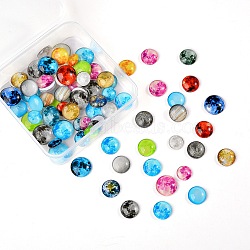 Luminous Glass Cabochons, Planet Pattern, Half Round, Mixed Color, 80pcs/box(GLAA-SZ0001-12)