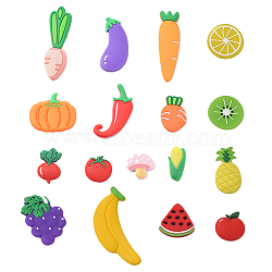 PVC Plastic Cabochons, Mixed Shapes, Fruits & Vegetables, Mixed Color, 20~60x13~36x2~5mm(PVC-MSMC001-03)