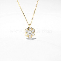 Eco-Friendly Brass Pendant Necklaces, with Cubic Zirconia, Flower, Golden(NJEW-AA00090-15G)