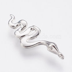 Brass Charms, Lead Free & Cadmium Free, Snake, Platinum, 28x9x3.5mm, Hole: 1.2mm(ZIRC-F083-019P-RS)