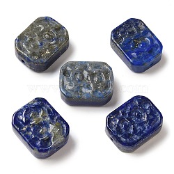 Natural Lapis Lazuli Beads, Rectangle with Carved Flower, 18~19x14~15x7~8.5mm, Hole: 0.8mm(G-P550-08)