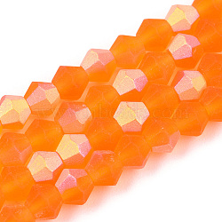Imitate Austrian Crystal Bicone Frosted Glass Beads Strands, Grade AA, Faceted, Dark Orange, 4x4mm, Hole: 1mm, about 82~85pcs/strand, 12.01~12.2 inch(30.5~31cm)(EGLA-A039-T4mm-MB11)