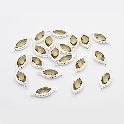 Silver Color Plated Brass Glass Links connectors, Faceted Horse Eye, Coffee, 20x9x4mm, Hole: 1mm(GLAA-J077-02S)
