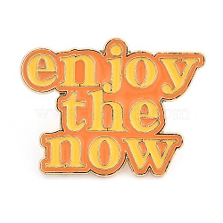 Word Enjoy The Now Enamel Pins, Alloy Brooches for Backpack Clothes, Orange, 23x30.5mm(JEWB-G279-03G)