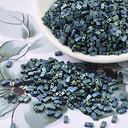 MIYUKI Half TILA Beads, Japanese Seed Beads, 2 Hole, (HTL2064) Matte Metallic Blue Green Iris, 5x2.3x1.9mm, Hole: 0.8mm, about 250pcs/10g(X-SEED-J020-HTL2064)