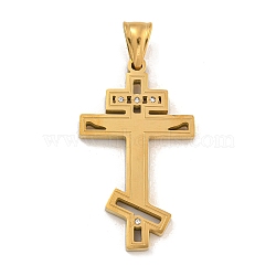 Ion Plating(IP) 304 Stainless Steel Pendants, with Crystal Rhinestones, Cross Charm, Golden, 42x24.5x3mm, Hole: 7x5mm(STAS-D110-15G)