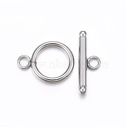 201 Stainless Steel Toggle Clasps, Stainless Steel Color, 20x15x2mm, Hole: 3mm, Bar: 23x8x3mm, Hole: 3mm(STAS-F174-02P-B)