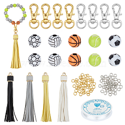 Elite DIY Sports Themed Bracelet Keychain Making Kit, Including Basketball & Volleyball & Football Acrylic Beads, Alloy Clasps, Imitation Leather Tassel Pendants, Mixed Color, Beads: 100Pcs/set(DIY-PH0009-36)