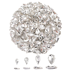 220Pcs 4 Style Glass Rhinestone Cabochons, Pointed Back & Back Plated, Faceted, Teardrop, Crystal, 8~14x5~10x2.8~4.5mm(GLAA-FG0001-12)
