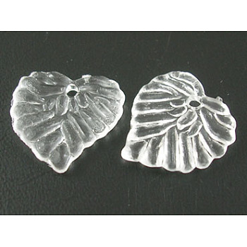 Transparent Acrylic Pendants, Leaf, White, about 15mm long, 15mm wide, 2mm thick, hole: 1.5mm