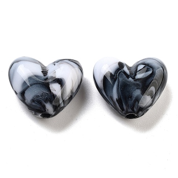 Imitation Gemstone Acrylic Beads, Heart, Black, 15x17x7mm, Hole: 2mm, 439pc/500g