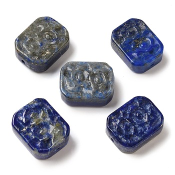 Natural Lapis Lazuli Beads, Rectangle with Carved Flower, 18~19x14~15x7~8.5mm, Hole: 0.8mm