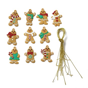 PVC Hanging Decorations, with Cord, Gingerbread Man, for Christmas, Mixed Color, Pendant: 38~40x25.5~29.5x3~3.5mm, Hole: 2.7~3mm, 10pcs/set