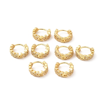 Clear Cubic Zirconia Leaf Hoop Earrings, Rack Plating Brass Hinged Earrings for Women, Lead Free & Cadmium Free & Nickel Free, Real 18K Gold Plated, 12.5x13x4mm, Pin: 0.8mm
