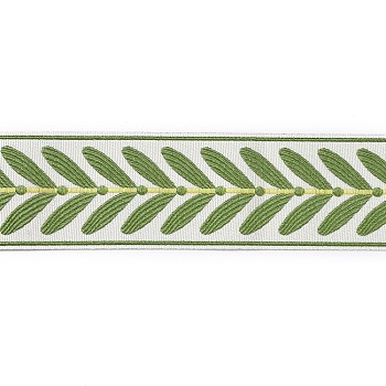 Polyester Ribbons, Jacquard Ribbon, Tyrolean Ribbon, Garment Accessories, Leaf Pattern, Lime Green, 2-3/8 inch(60mm)