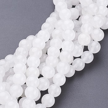 Natural White Jade Beads Strands, Round, 10mm, Hole: 1mm, about 40pcs/strand, 16 inch