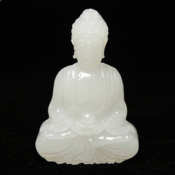 Natural White Jade Carved Mahavairocana Buddha Statue Home Decoration, Feng Shui Figurines, 62x42x16mm