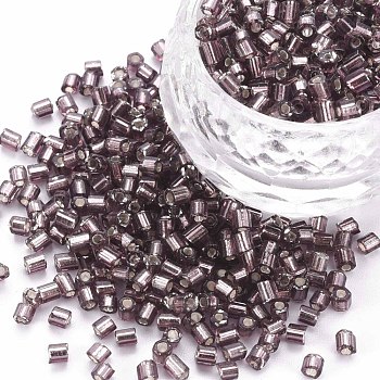 8/0 Glass Bugle Beads, Silver Lined, Rosy Brown, 2.5~3x2.5mm, Hole: 1mm, about 15000pcs/pound